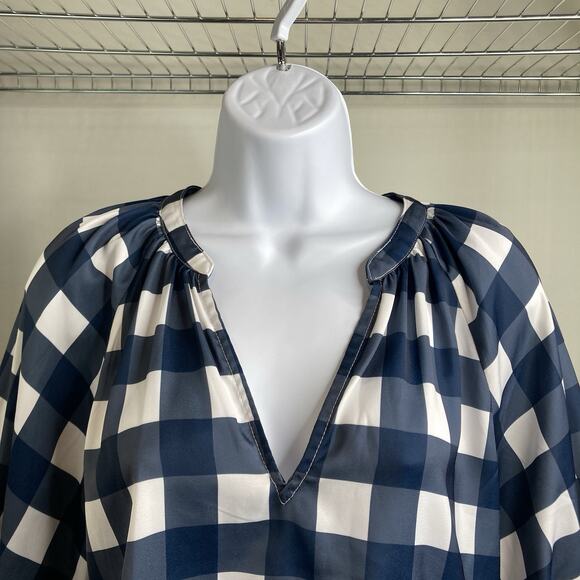 Summersalt Navy Gingham Blouse Size XS Coastal Boho Peasant Flowy Nautical - Picture 8 of 11